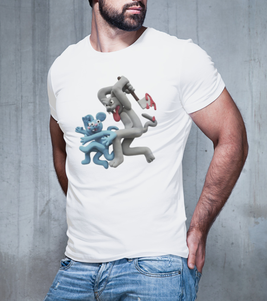 Spooky Woods Cat Mouse Claymation Horror Scene T-Shirt