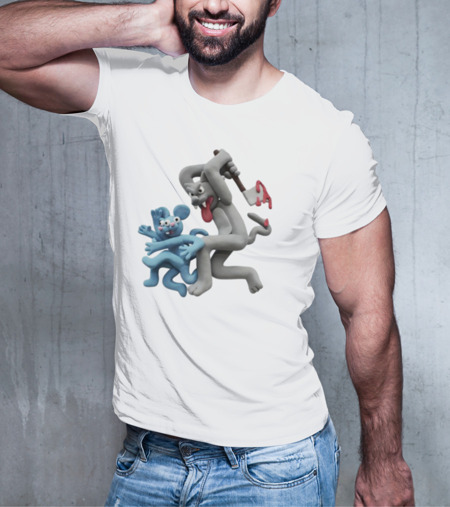 Spooky Woods Cat Mouse Claymation Horror Scene T-Shirt