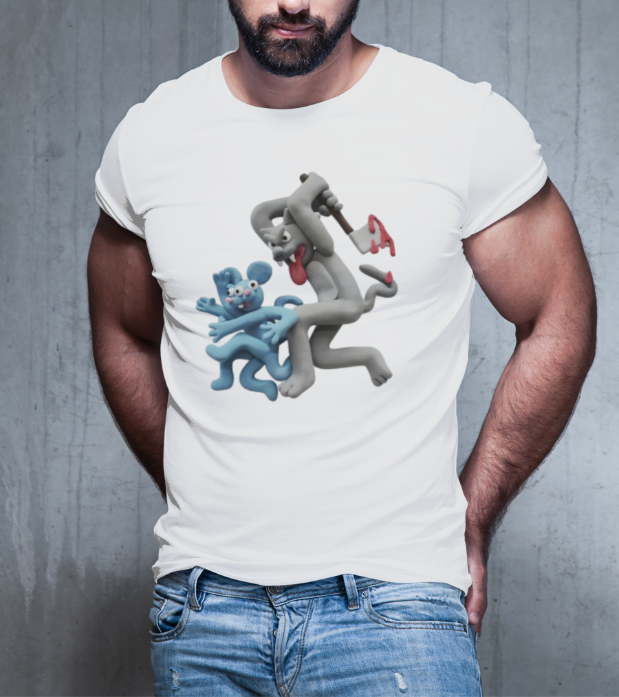Spooky Woods Cat Mouse Claymation Horror Scene T-Shirt