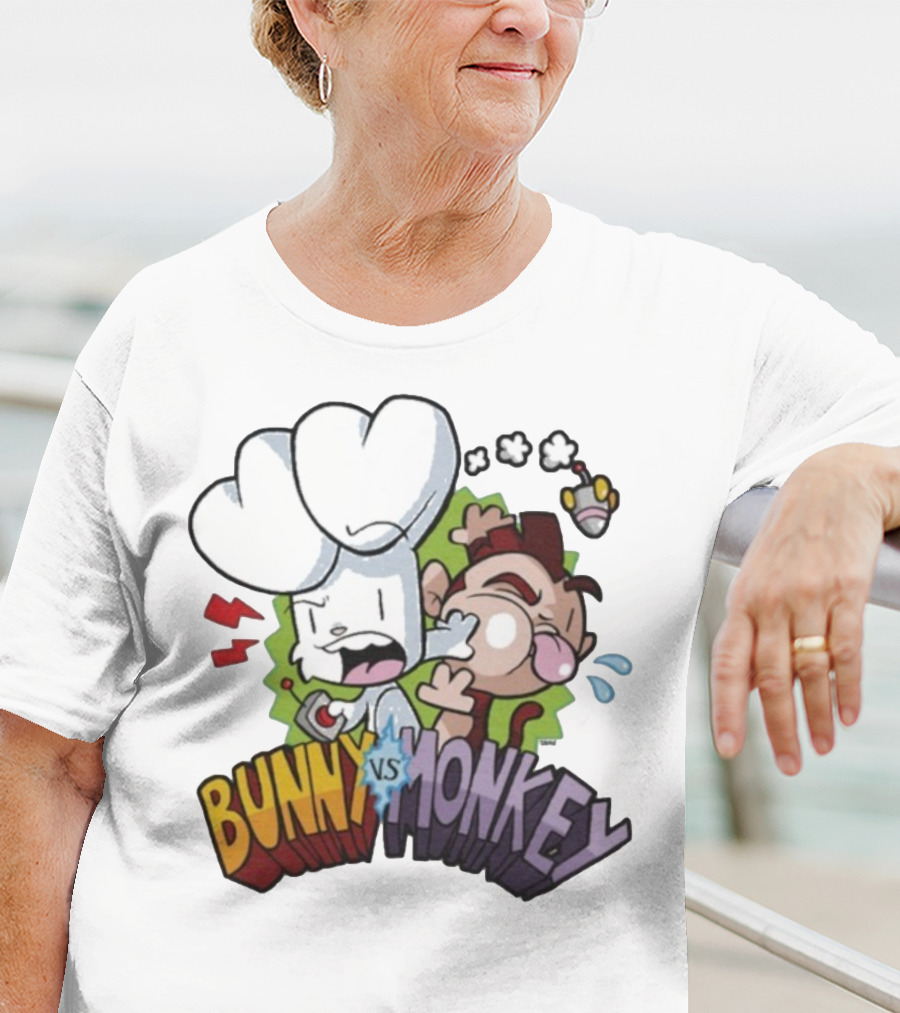 Bunny Vs Monkey Cartoon Rivalry Comic Style T-Shirt