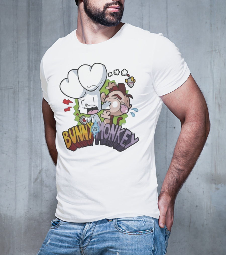 Bunny Vs Monkey Cartoon Rivalry Comic Style T-Shirt