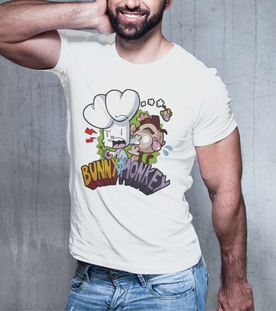 Bunny Vs Monkey Cartoon Rivalry Comic Style T-Shirt
