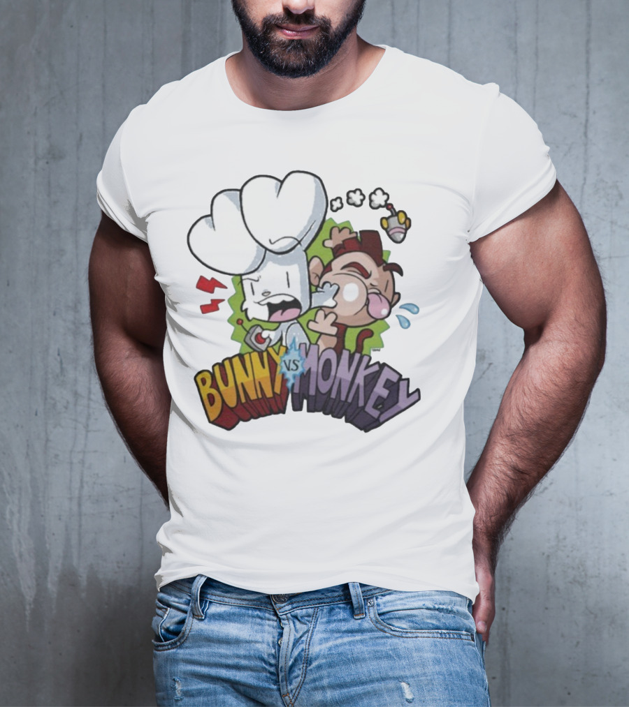 Bunny Vs Monkey Cartoon Rivalry Comic Style T-Shirt