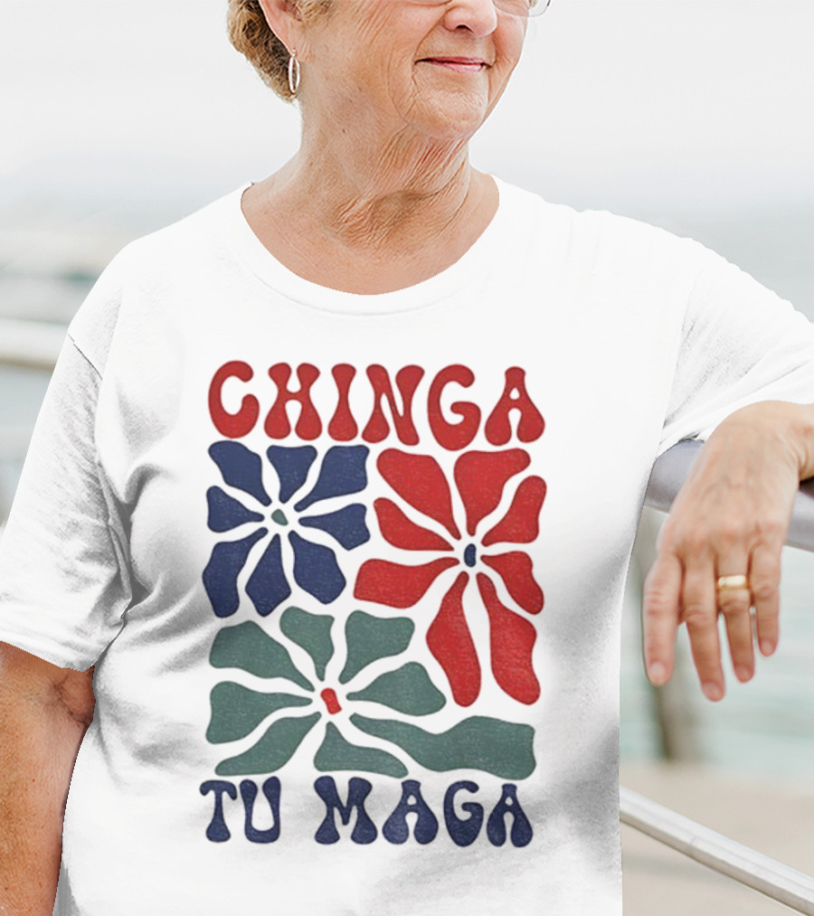 Chinga Tu Maga Colorful Floral Design T-Shirt