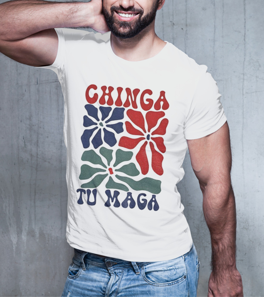 Chinga Tu Maga Colorful Floral Design T-Shirt