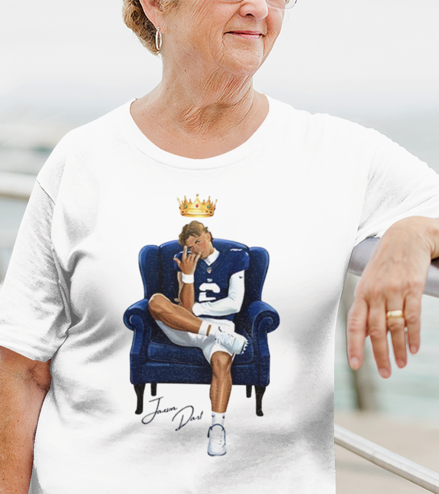 Jaxson Dart King New York Giants Football NFL 2025 Cartoon Player Throne Illustration T-Shirt