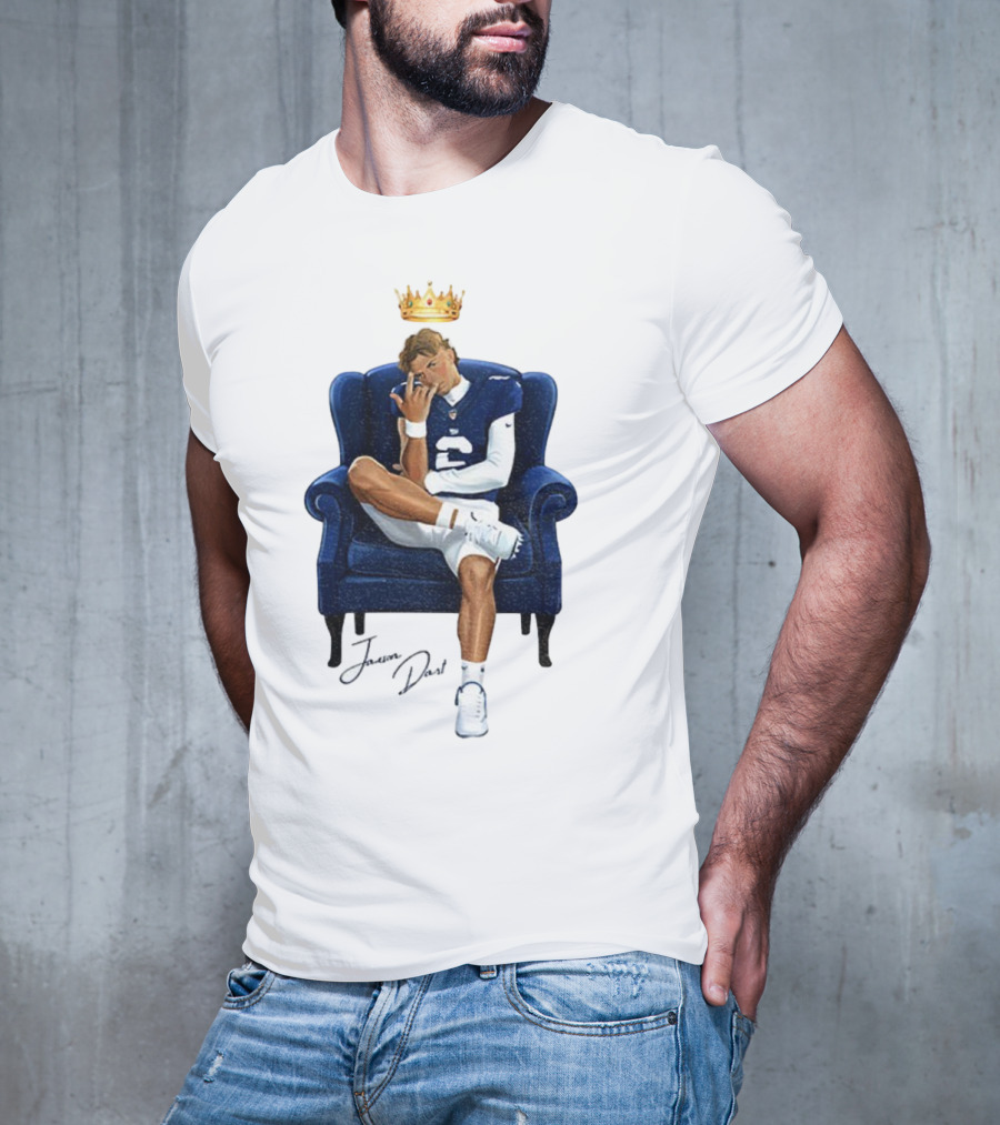 Jaxson Dart King New York Giants Football NFL 2025 Cartoon Player Throne Illustration T-Shirt