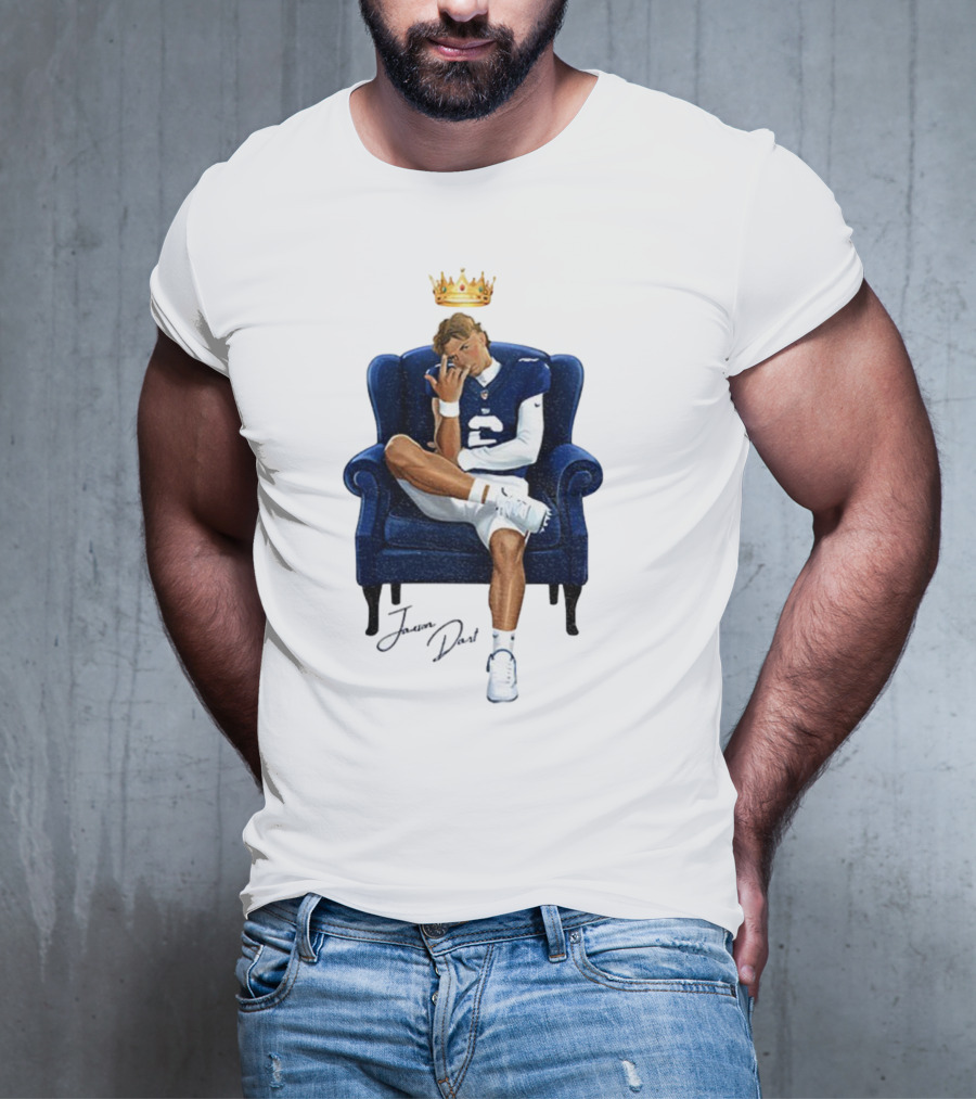 Jaxson Dart King New York Giants Football NFL 2025 Cartoon Player Throne Illustration T-Shirt