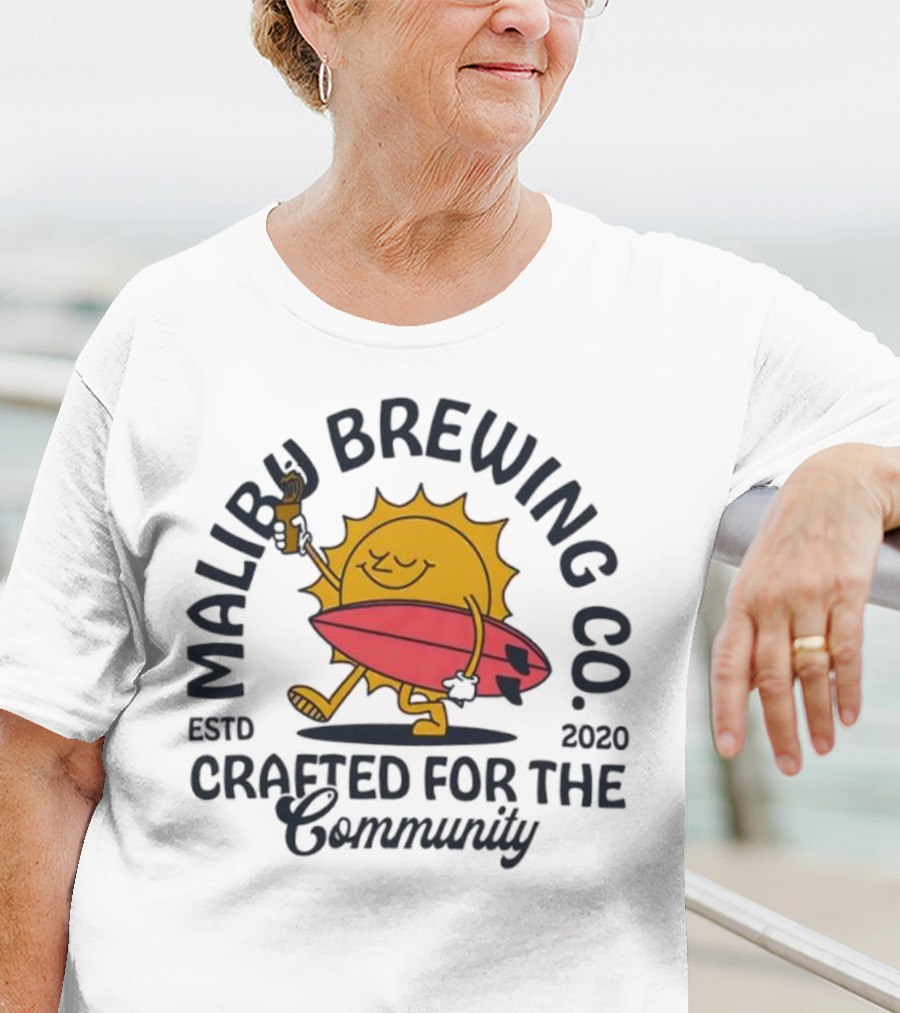 Malibu Brewing Co Estd 2020 Crafted For The Community Sun Surfboard T-Shirt