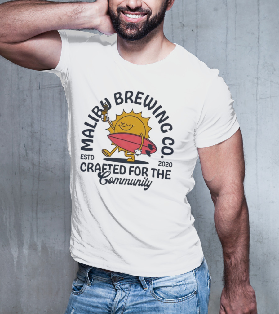 Malibu Brewing Co Estd 2020 Crafted For The Community Sun Surfboard T-Shirt