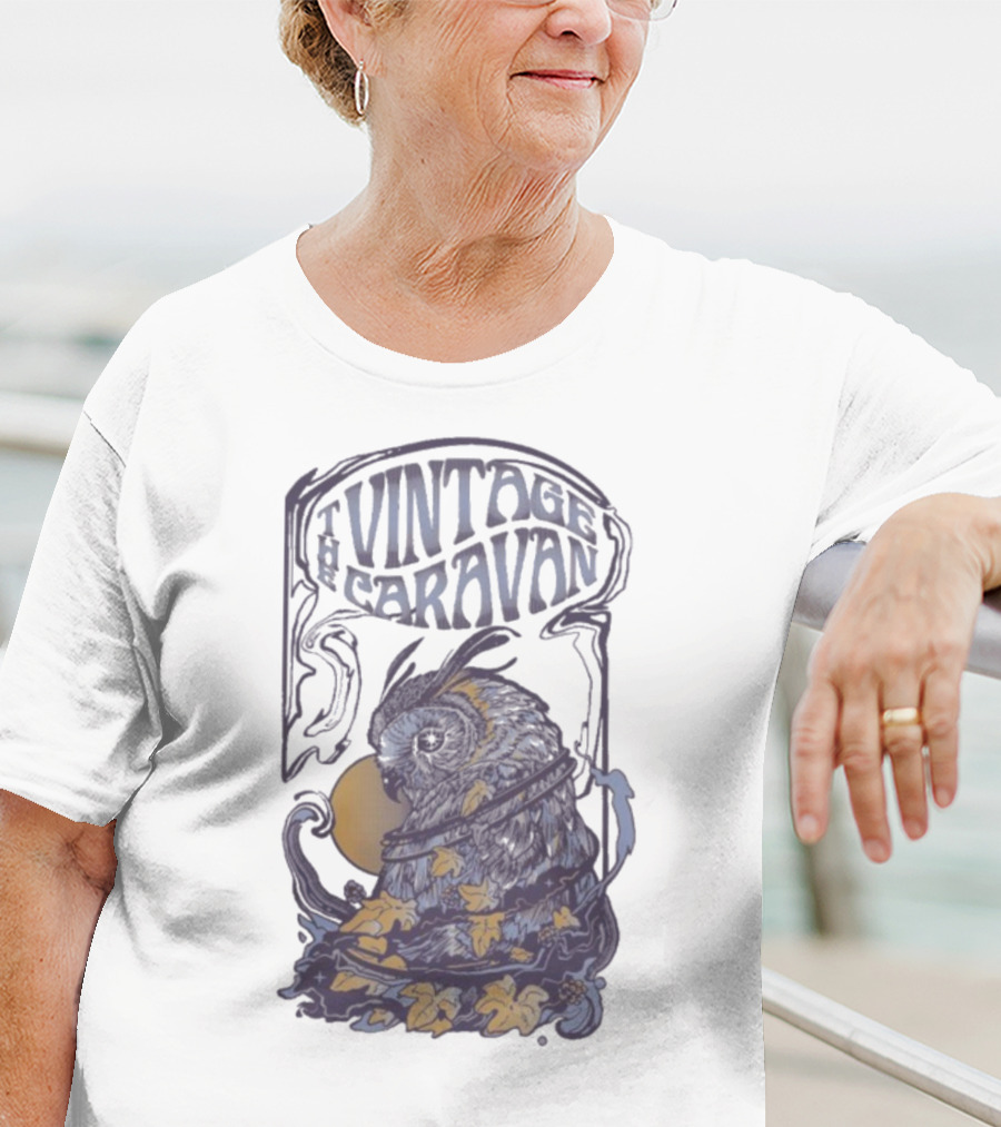The Vintage Caravan Psychedelic Owl Art Nouveau Style T-Shirt
