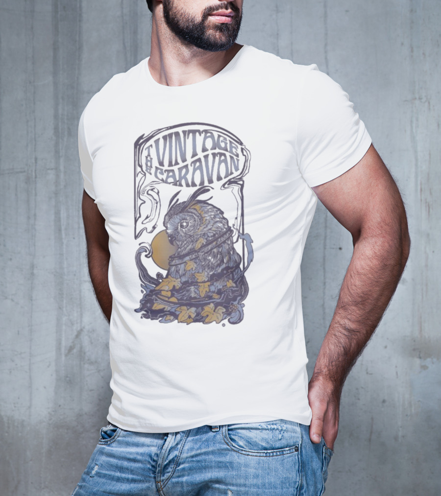 The Vintage Caravan Psychedelic Owl Art Nouveau Style T-Shirt