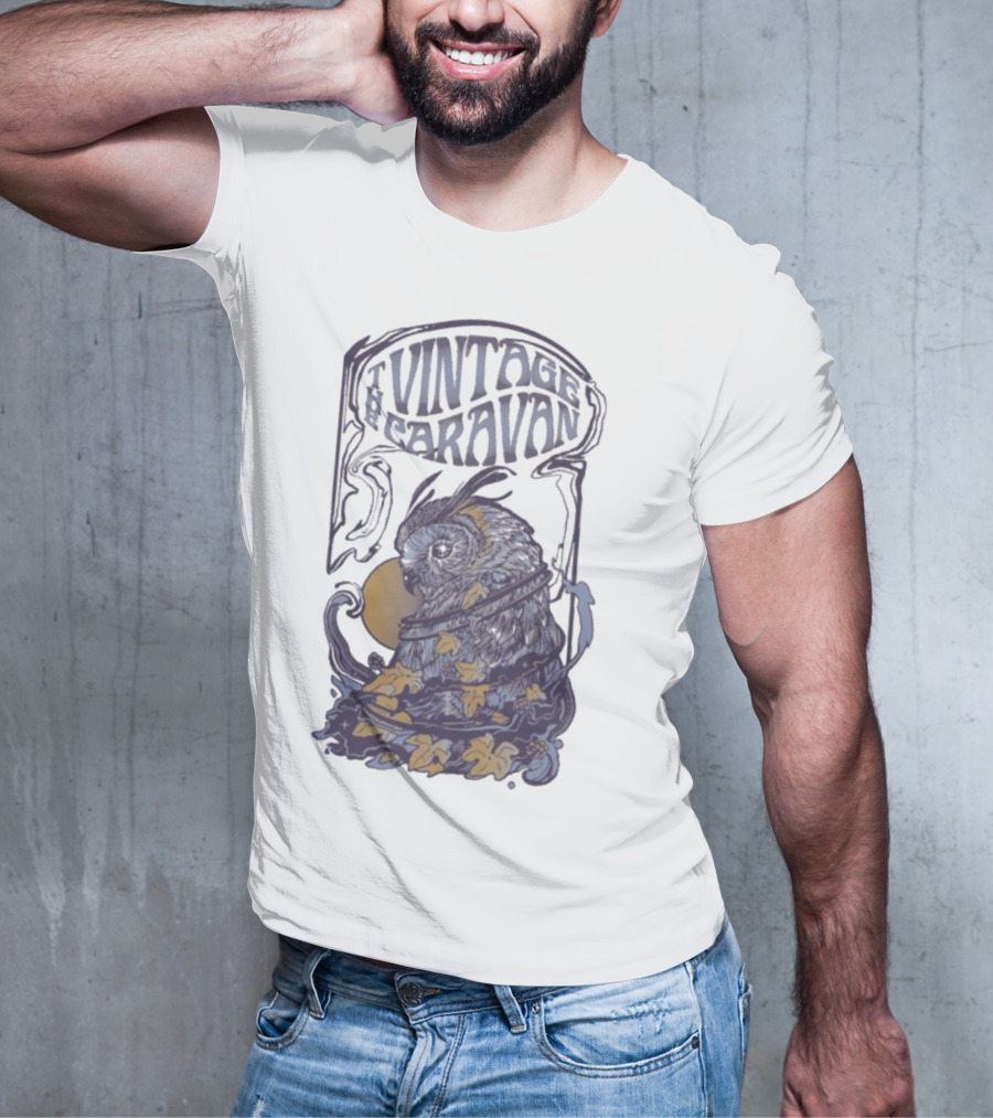 The Vintage Caravan Psychedelic Owl Art Nouveau Style T-Shirt