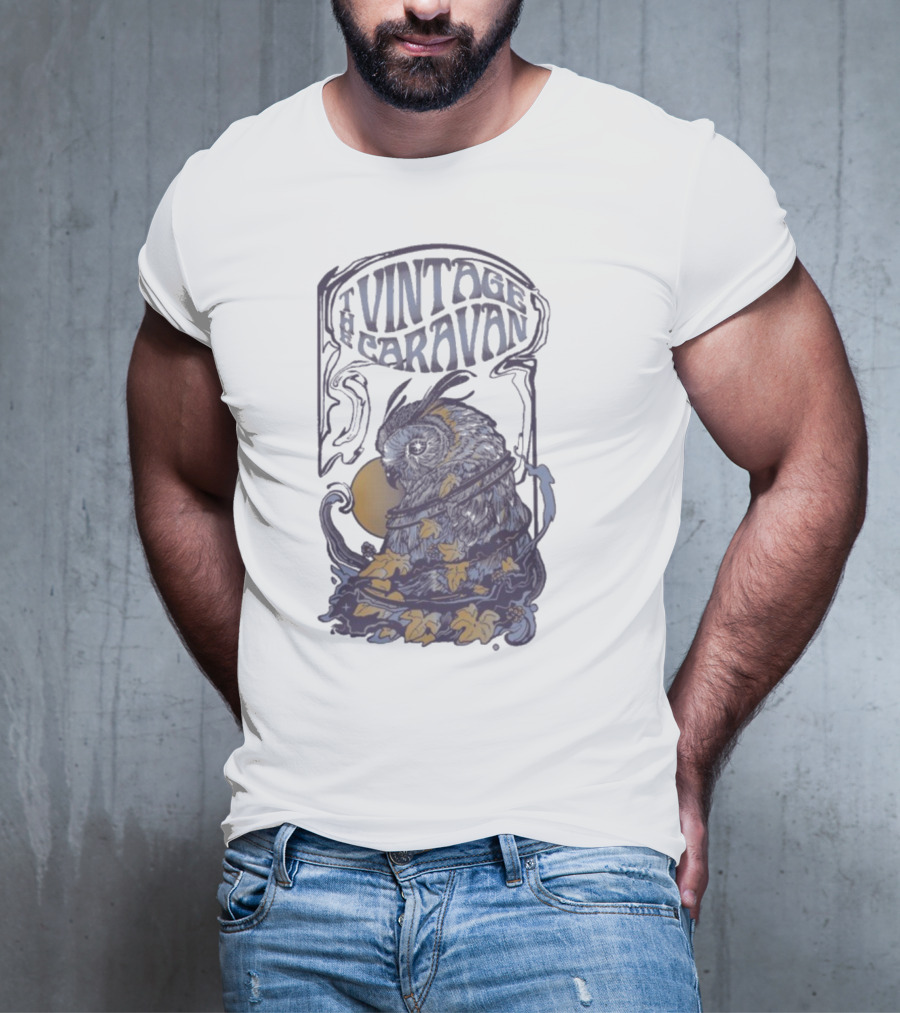 The Vintage Caravan Psychedelic Owl Art Nouveau Style T-Shirt