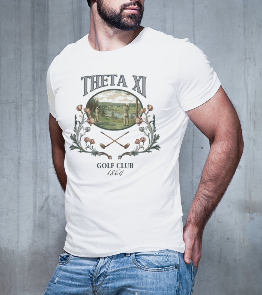 Theta Xi Golf Club 1864 Vintage Landscape And Floral Accents T-Shirt