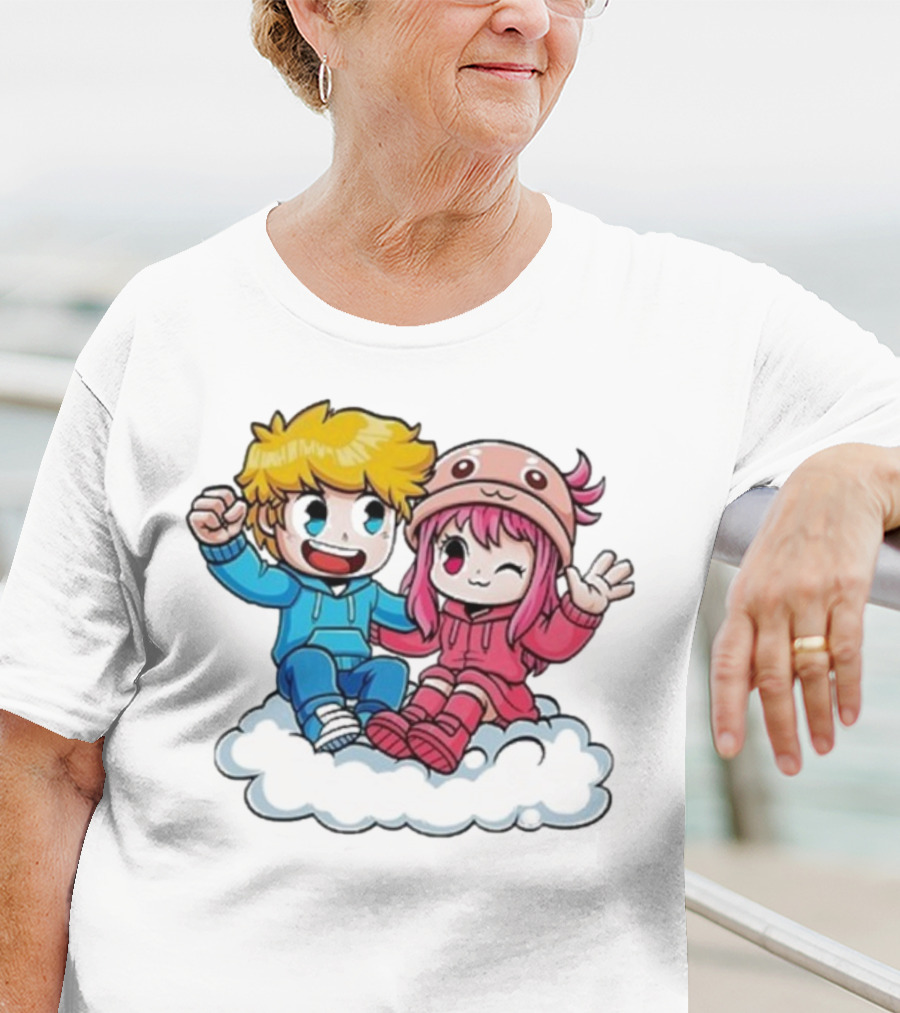 Ukri Et Lea Bio Cute Cartoon Characters On Cloud T-Shirt