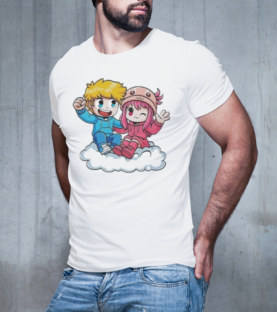 Ukri Et Lea Bio Cute Cartoon Characters On Cloud T-Shirt