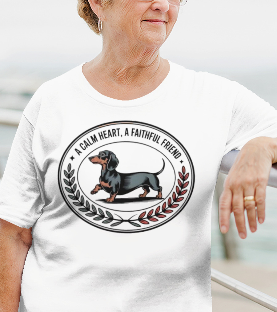 A Calm Heart A Faithful Friend Dachshund Loyalty Laurel Wreath T-Shirt