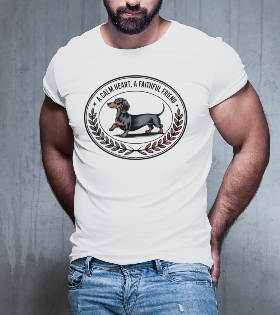 A Calm Heart A Faithful Friend Dachshund Loyalty Laurel Wreath T-Shirt