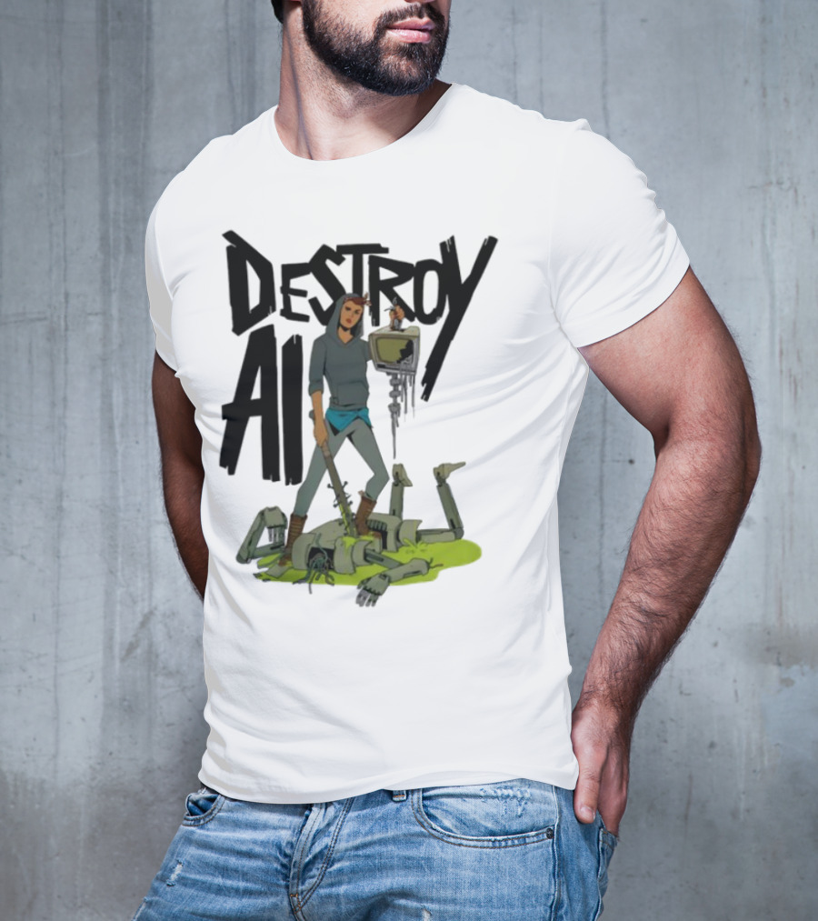 "Aftermath Destroy AI Futuristic Battle Scene" T-Shirt