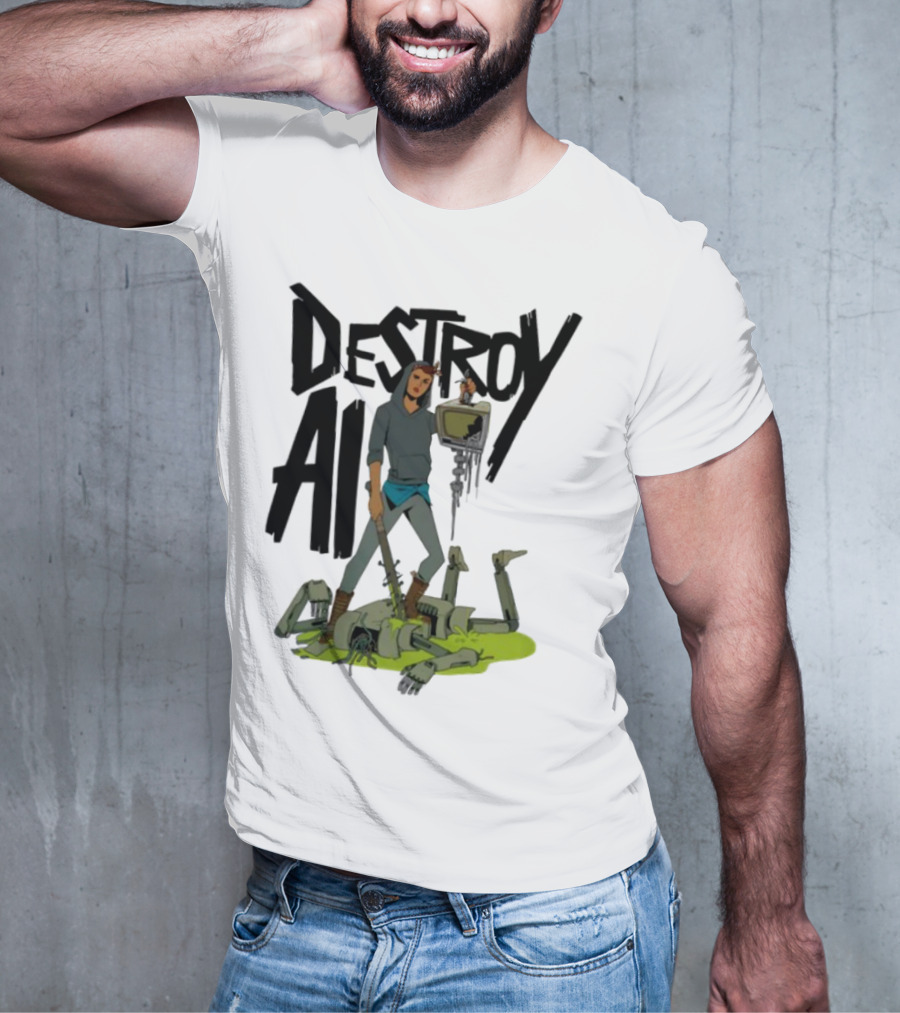 "Aftermath Destroy AI Futuristic Battle Scene" T-Shirt