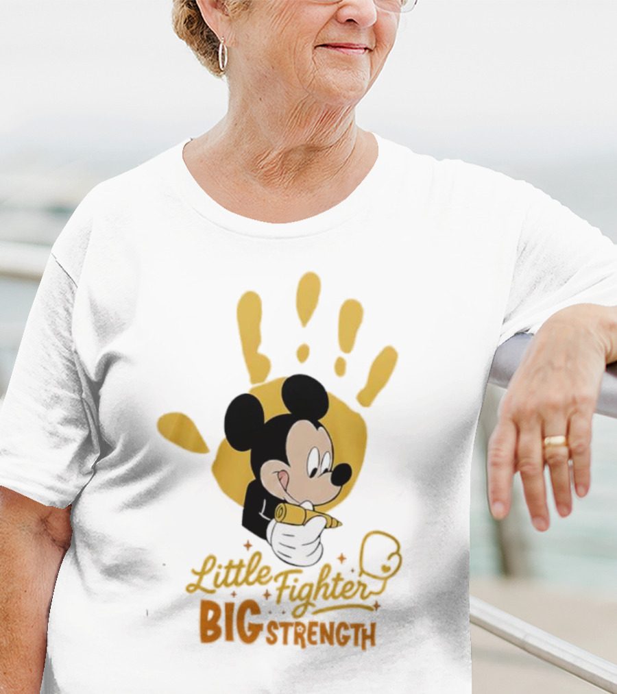Mickey Mouse Little Fighter Big Strength Cancer Awareness Handprint T-Shirt