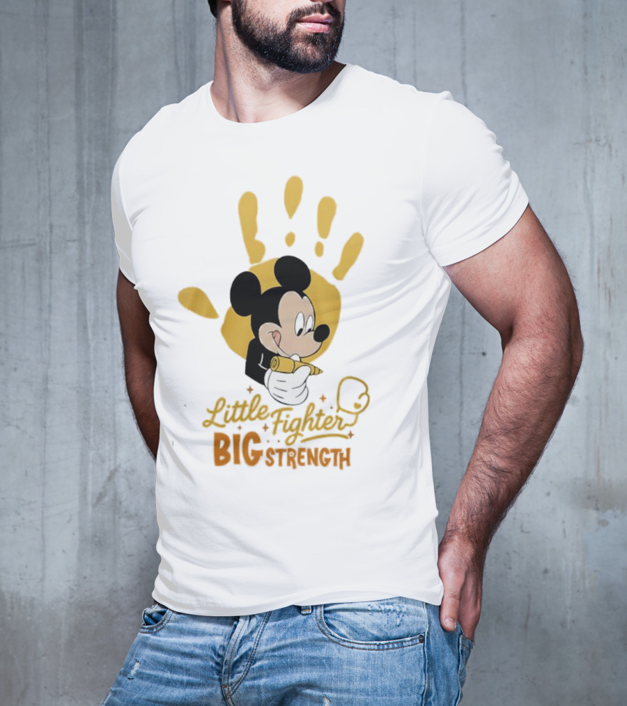 Mickey Mouse Little Fighter Big Strength Cancer Awareness Handprint T-Shirt
