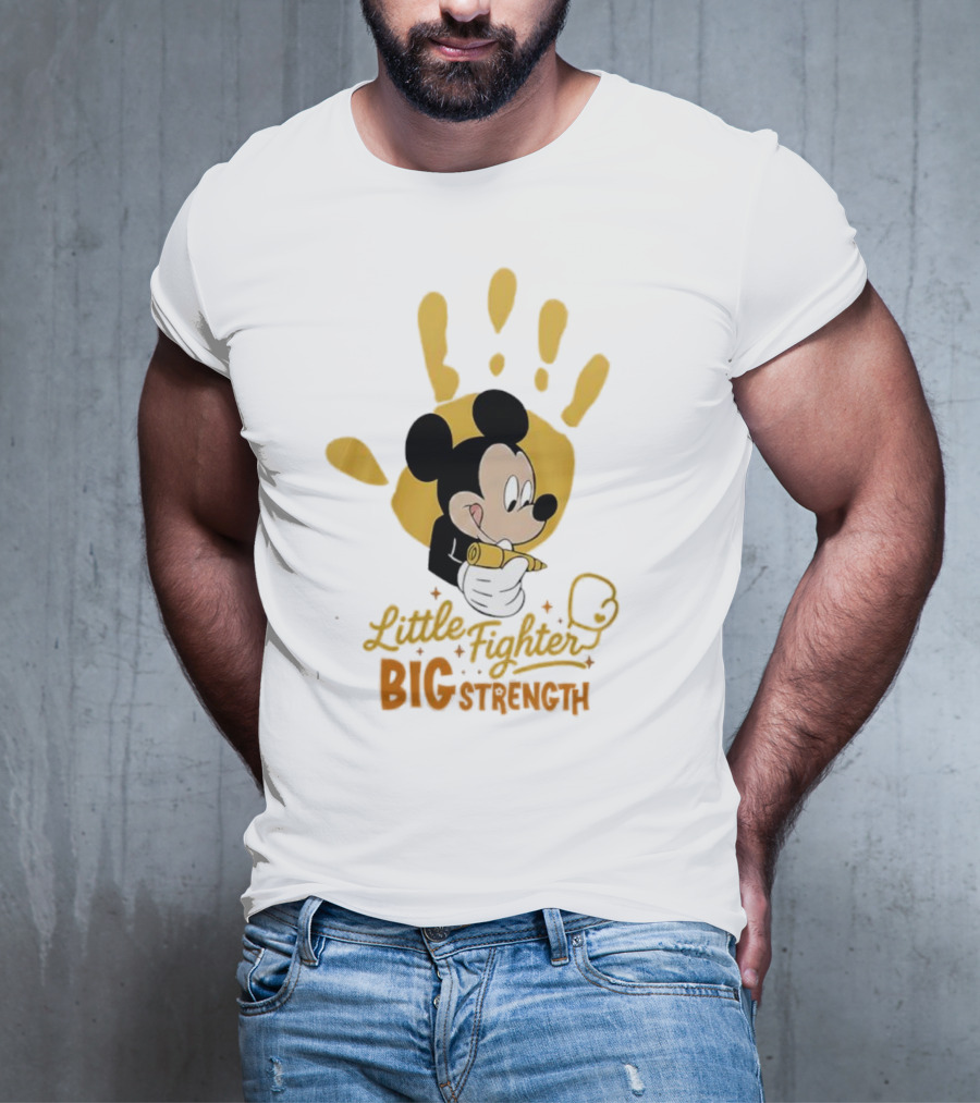 Mickey Mouse Little Fighter Big Strength Cancer Awareness Handprint T-Shirt