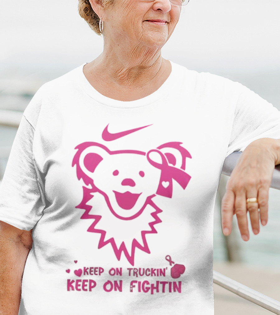 Nike Grateful Dead Bear Keep On Truckin' Keep On Fightin' Breast Cancer Awareness T-Shirt