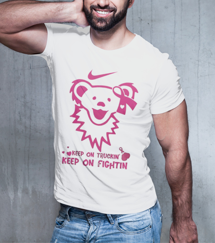 Nike Grateful Dead Bear Keep On Truckin' Keep On Fightin' Breast Cancer Awareness T-Shirt