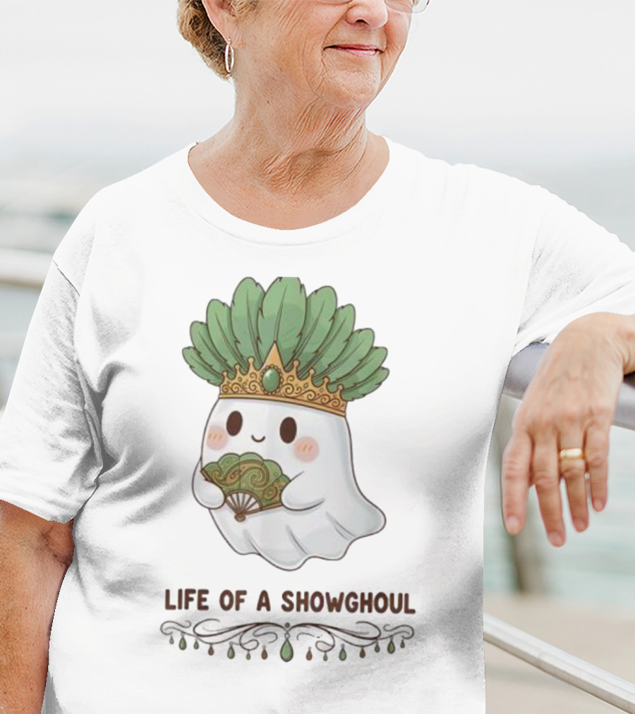 Life Of A Showghoul Cute Kawaii Ghost Showgirl Fan Feather Headdress T-Shirt