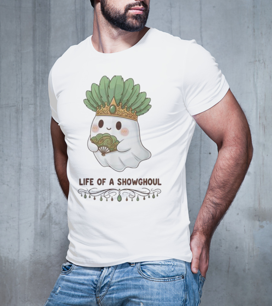 Life Of A Showghoul Cute Kawaii Ghost Showgirl Fan Feather Headdress T-Shirt