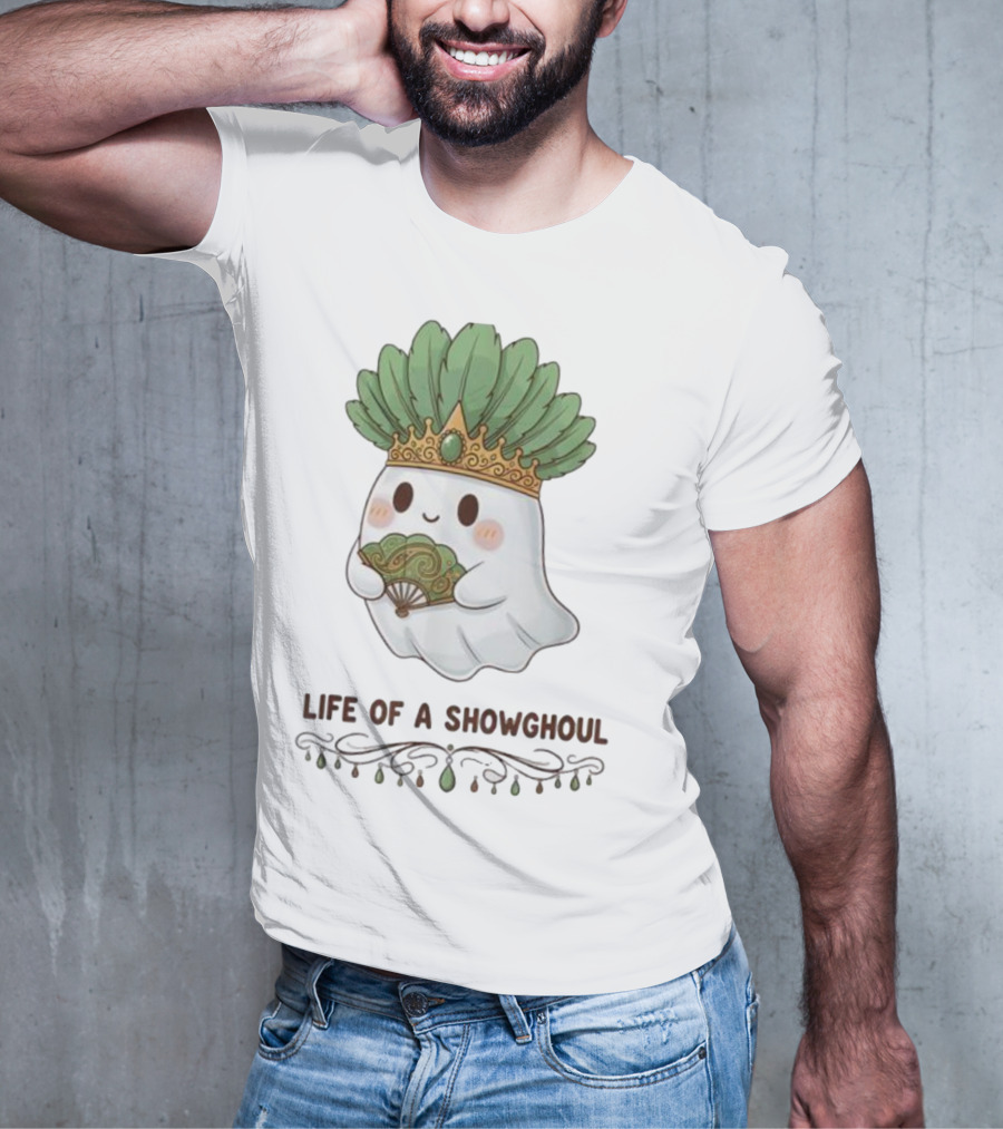 Life Of A Showghoul Cute Kawaii Ghost Showgirl Fan Feather Headdress T-Shirt