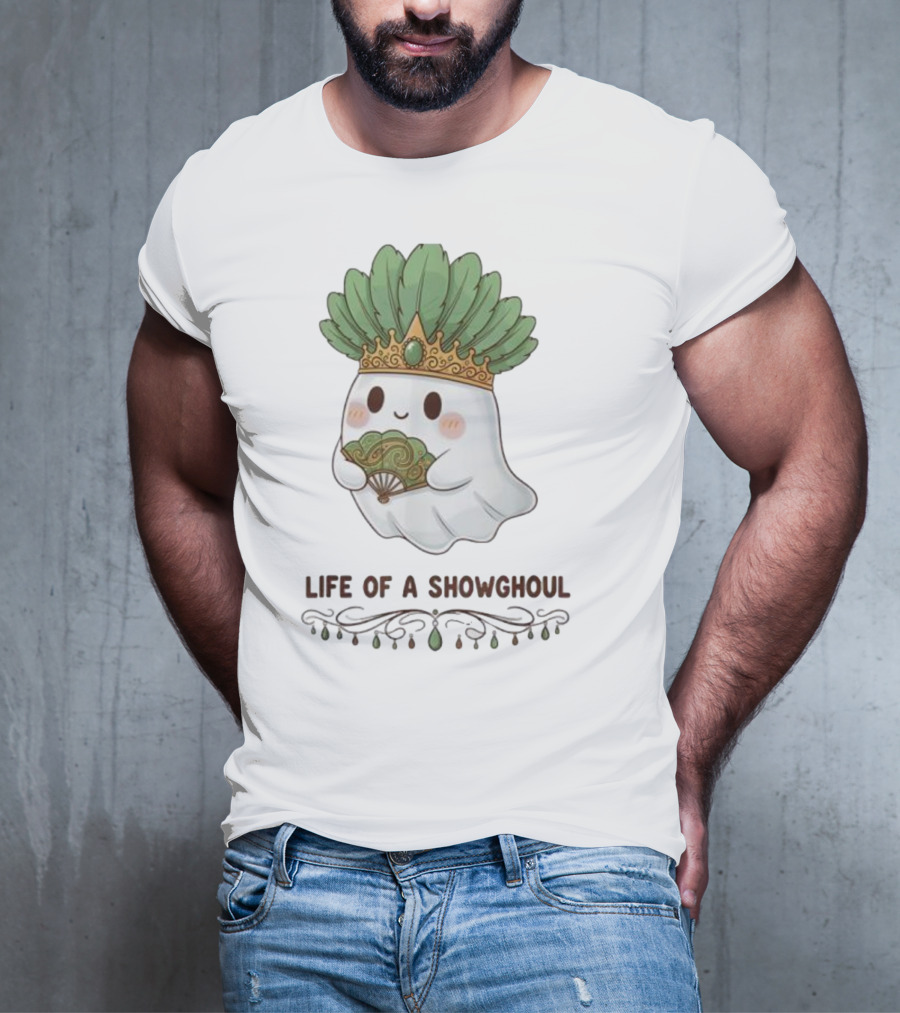 Life Of A Showghoul Cute Kawaii Ghost Showgirl Fan Feather Headdress T-Shirt