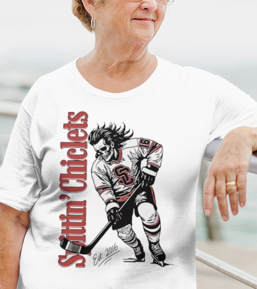 Spittin Chiclets Skullet Skeleton Player Hockey Est 2016 T-Shirt
