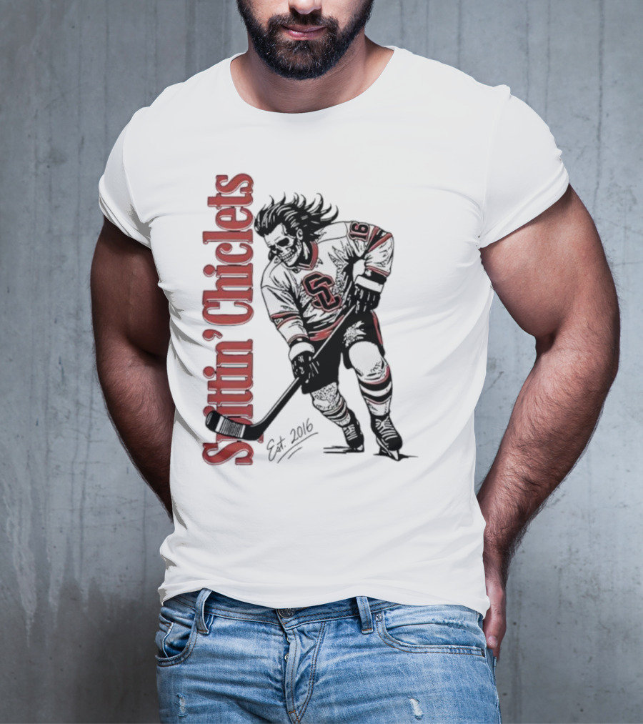 Spittin Chiclets Skullet Skeleton Player Hockey Est 2016 T-Shirt