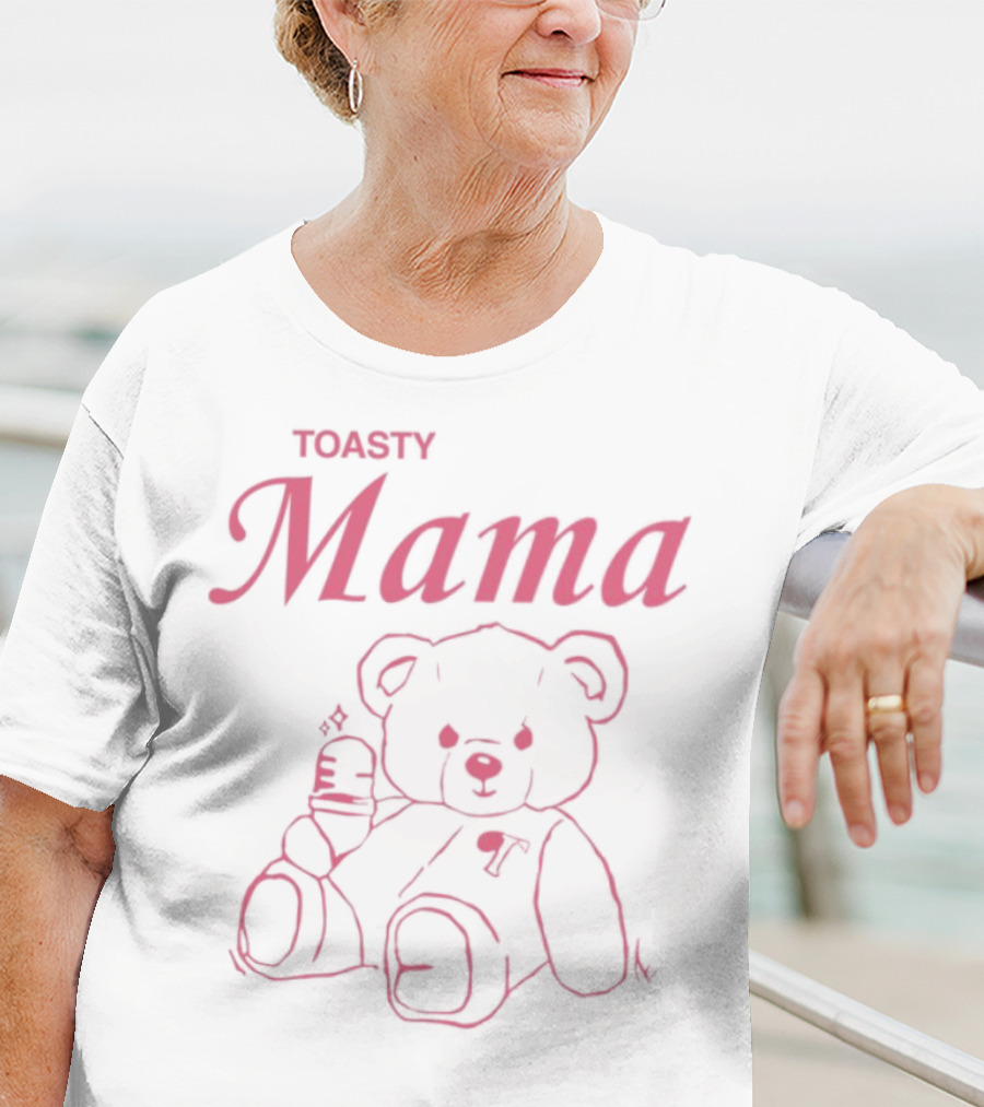 Toasty Mama Bear Pink Teddy Holding Baby Bottle T-Shirt