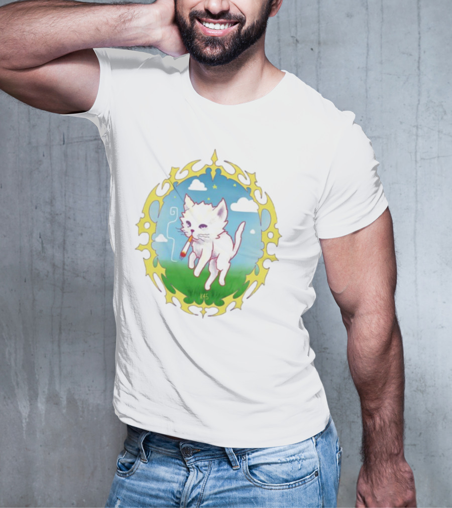 Where's Your Head At Cat Kitties Cosmic Chill Smoke Art T-Shirt