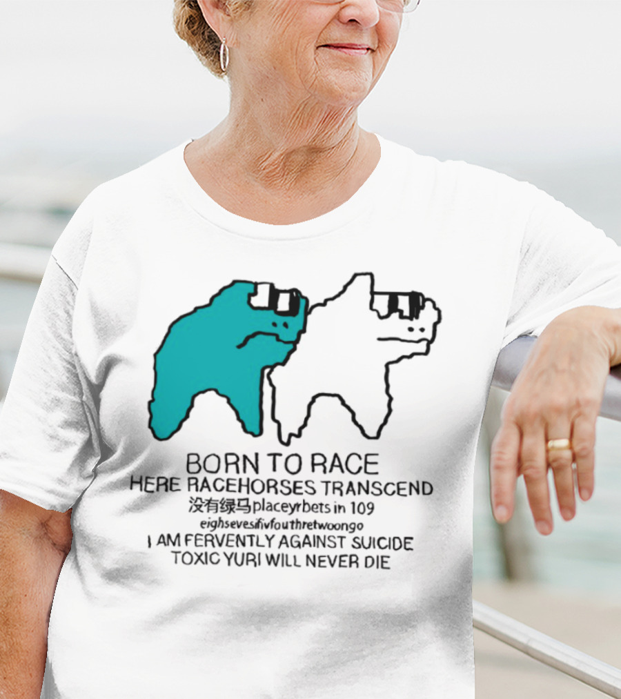 Born To Race Here Racehorses Transcend Dinosaur Sketch Duo T-Shirt