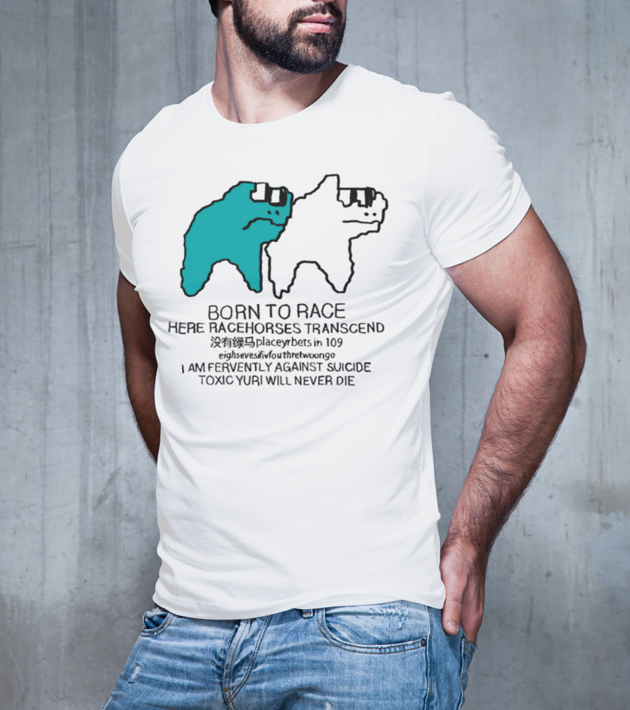 Born To Race Here Racehorses Transcend Dinosaur Sketch Duo T-Shirt