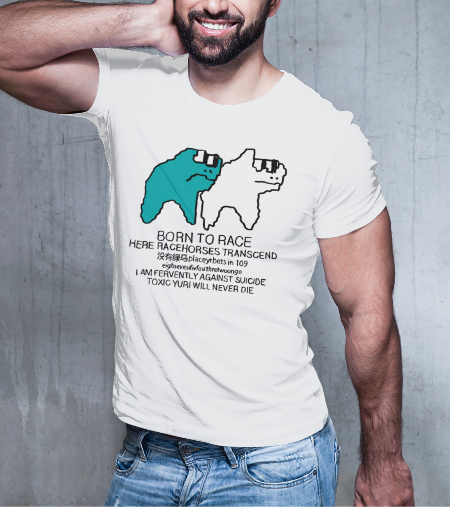 Born To Race Here Racehorses Transcend Dinosaur Sketch Duo T-Shirt