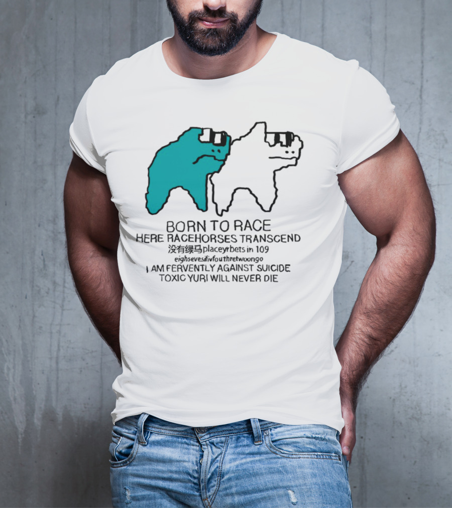 Born To Race Here Racehorses Transcend Dinosaur Sketch Duo T-Shirt