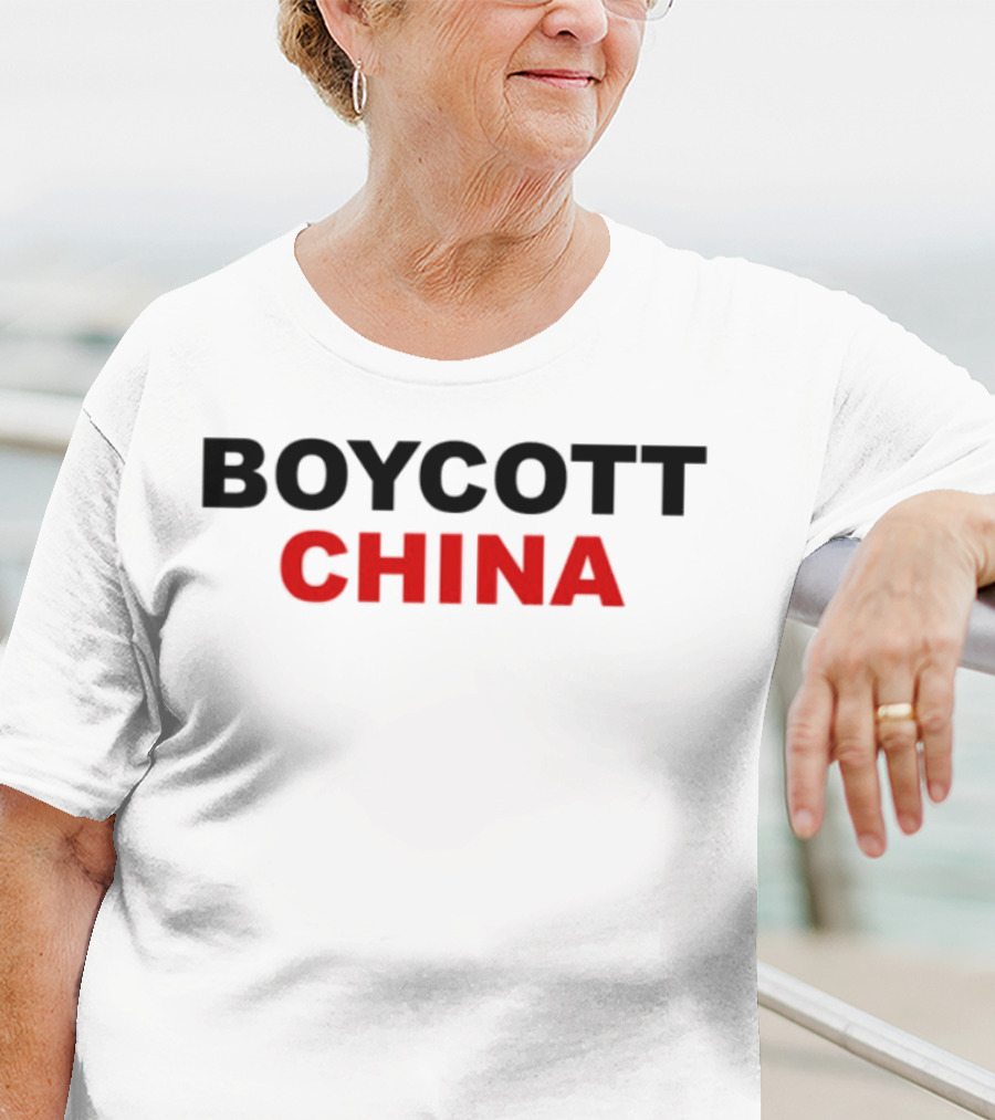 Boycott China Clear Statement Bold Black Red Text T-Shirt