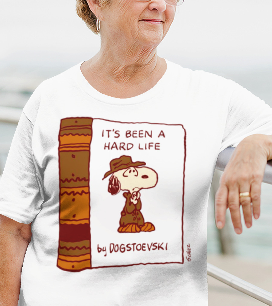 IT'S BEEN A HARD LIFE By DOGSTOEVSKI Snoopy Trench Coat Peanuts Style T-Shirt