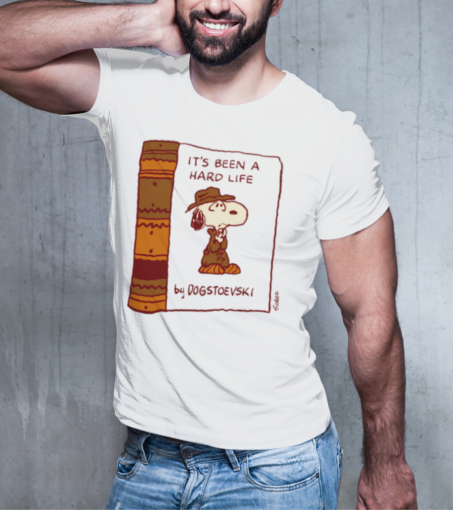IT'S BEEN A HARD LIFE By DOGSTOEVSKI Snoopy Trench Coat Peanuts Style T-Shirt