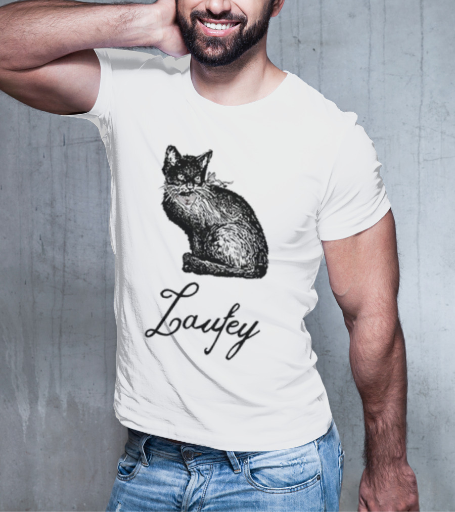 Laufey Black Cat Red Bow Silhouette T-Shirt