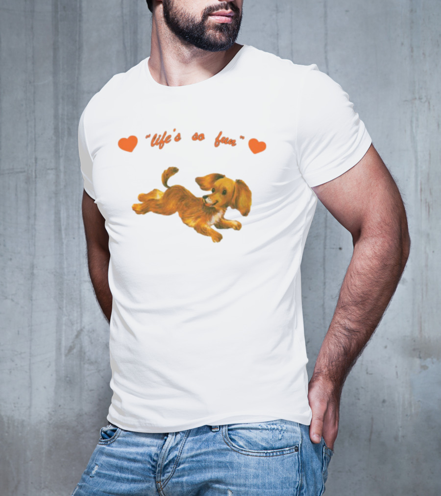 "Life's So Fun Playful Dog Hearts" T-Shirt