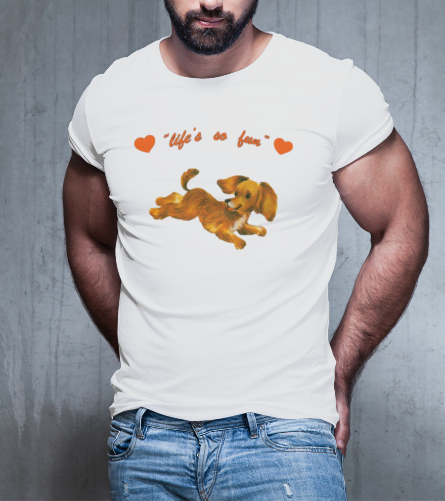 "Life's So Fun Playful Dog Hearts" T-Shirt