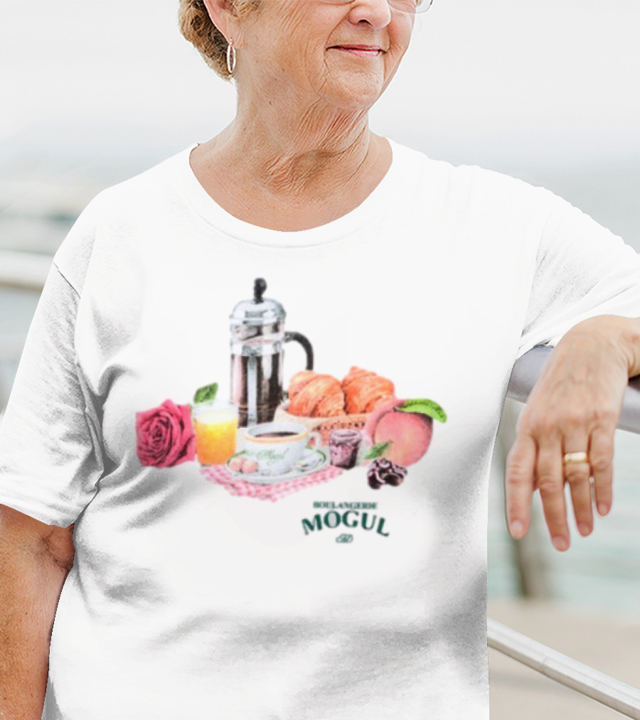 Vintage Breakfast Spread With French Press Coffee And Croissants T-Shirt