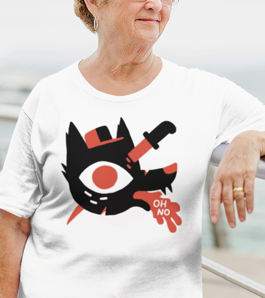 Oh No Dog Red Cartoon Face With Knife And Bone Graphic T-Shirt